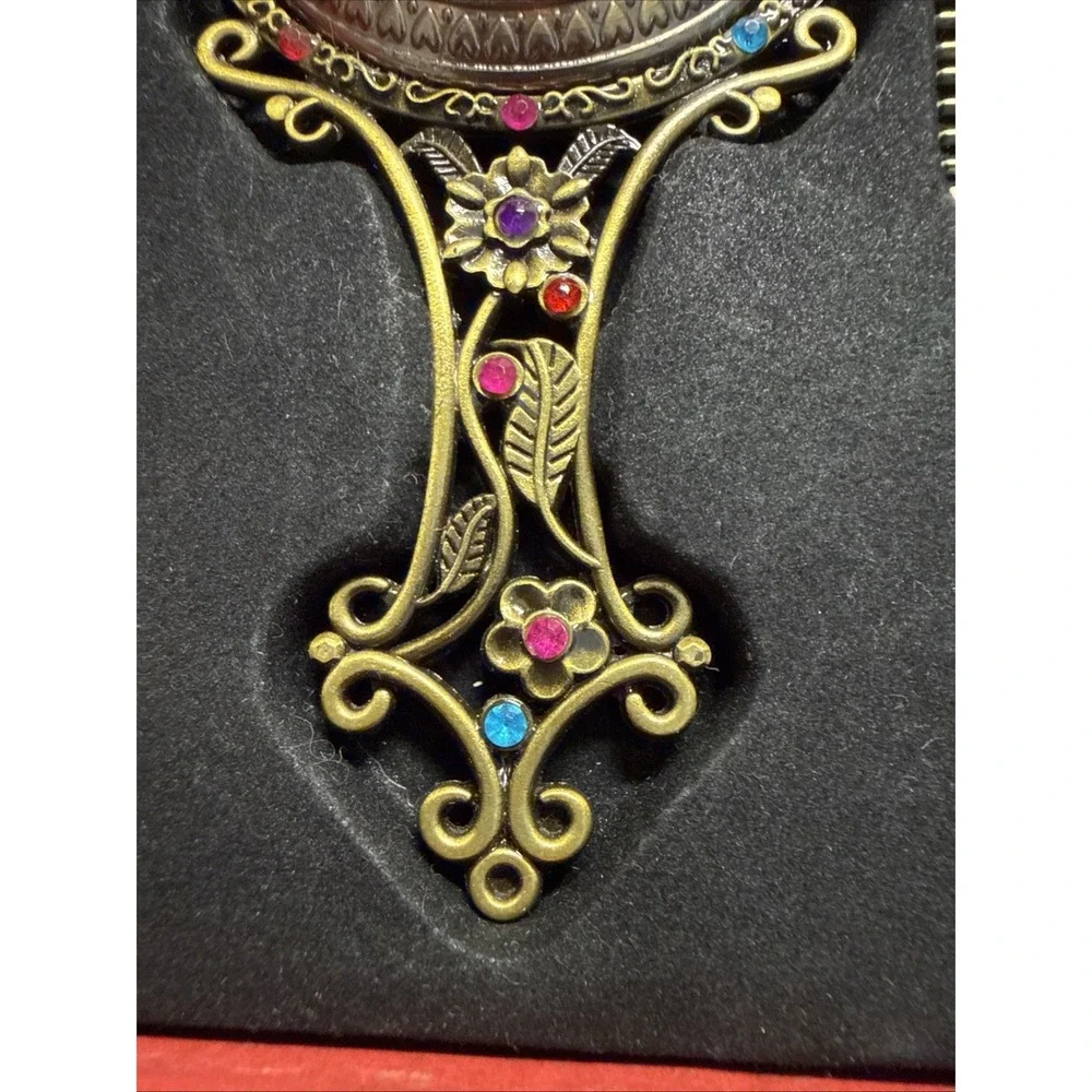 Vtg Style Hand Held Vanity Mirror Matching Comb Set Floral/Butterfly Rhinestone